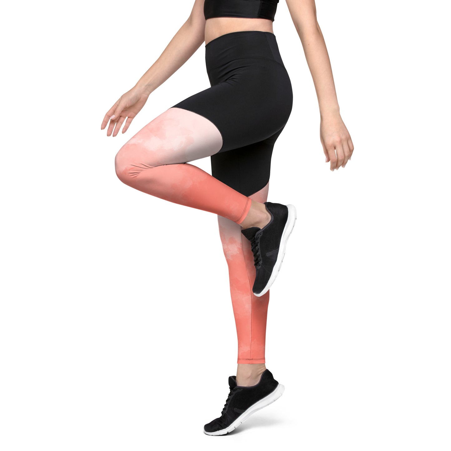Sports Leggings- Coral Watercolor