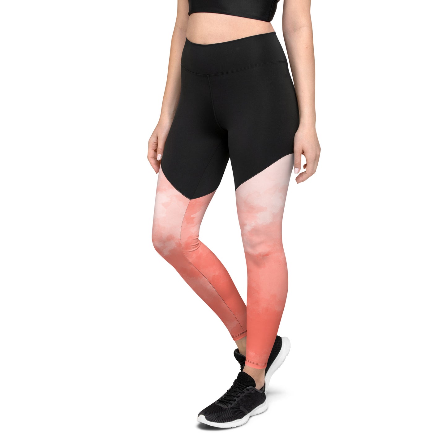 Sports Leggings- Coral Watercolor