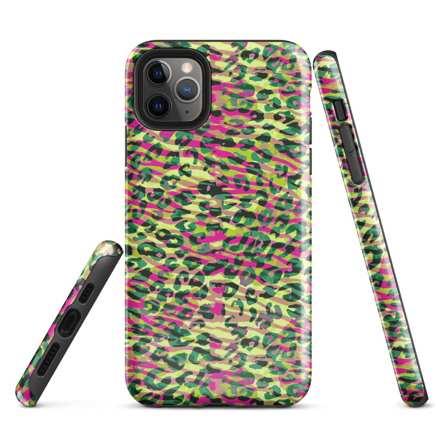 Tough Case for iPhone®- Zebra and Leopard Print Magenta with Yellow