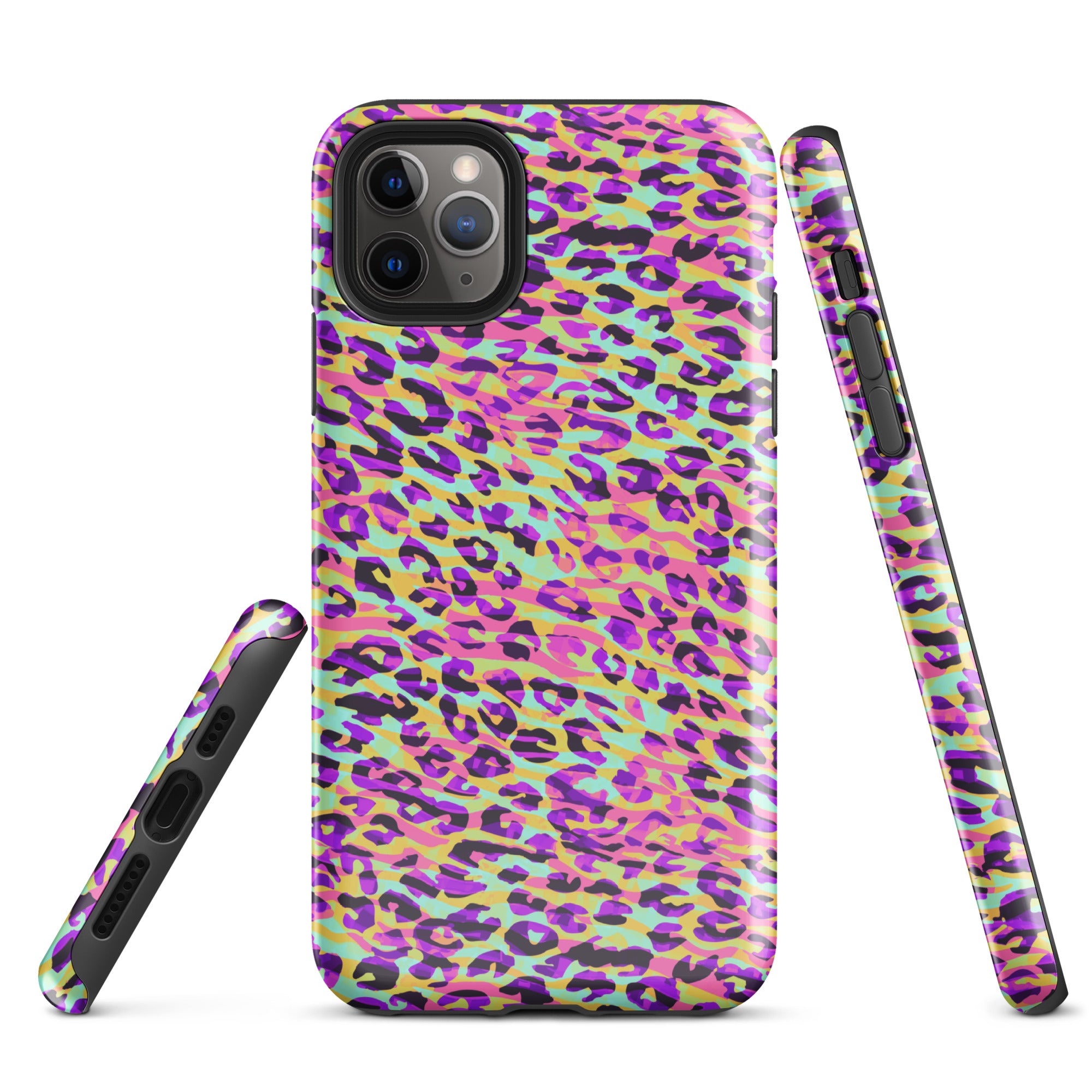 Tough Case for iPhone®- Zebra and Leopard Print Pink with Yellow