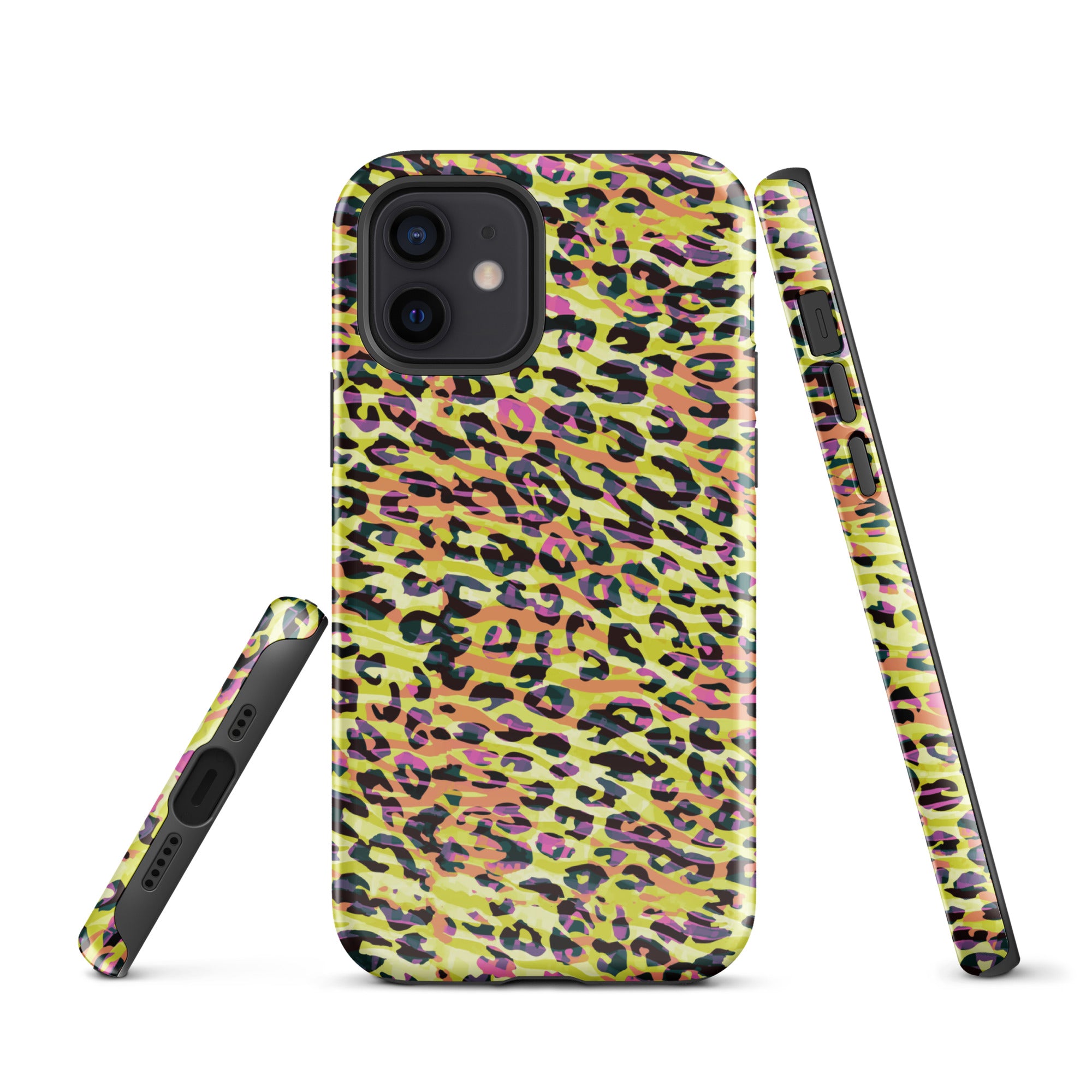 Tough Case for iPhone®- Zebra and Leopard Print Yellow with Orange