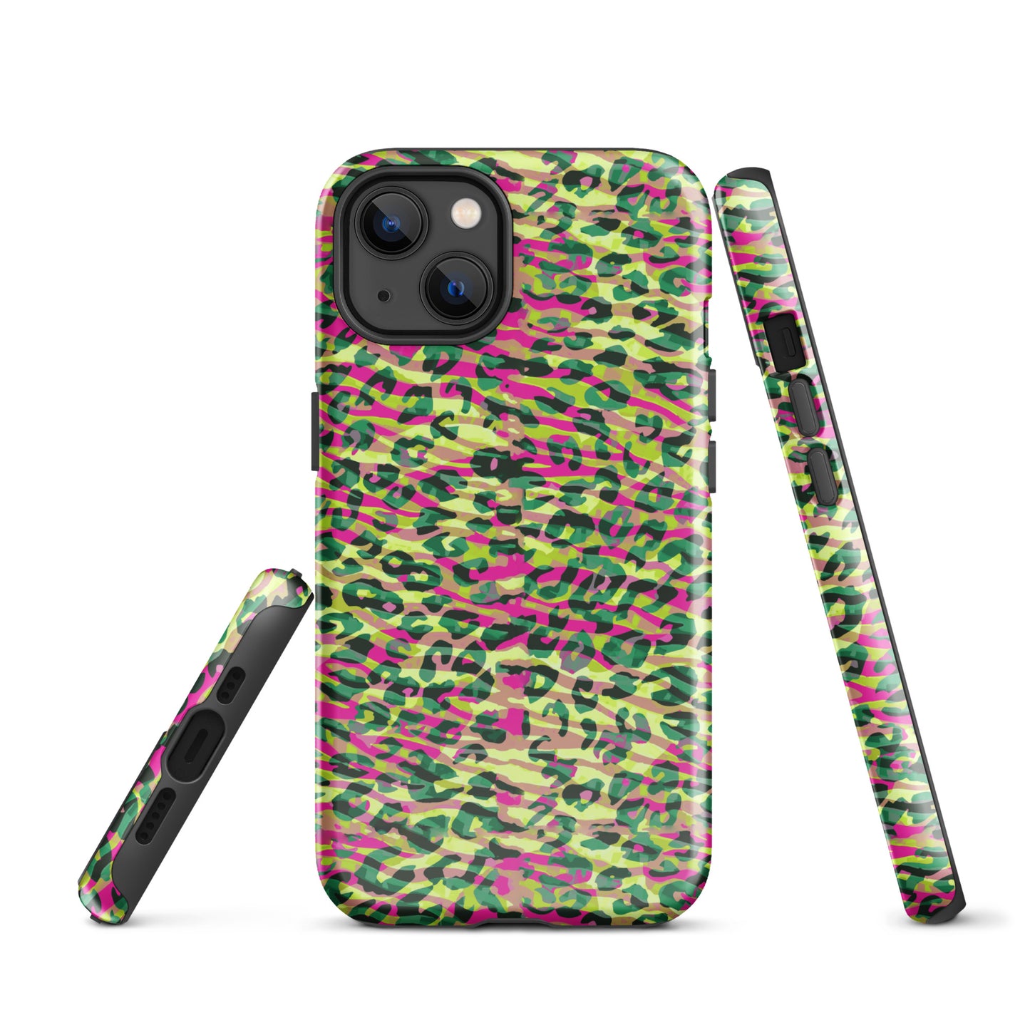 Tough Case for iPhone®- Zebra and Leopard Print Magenta with Yellow
