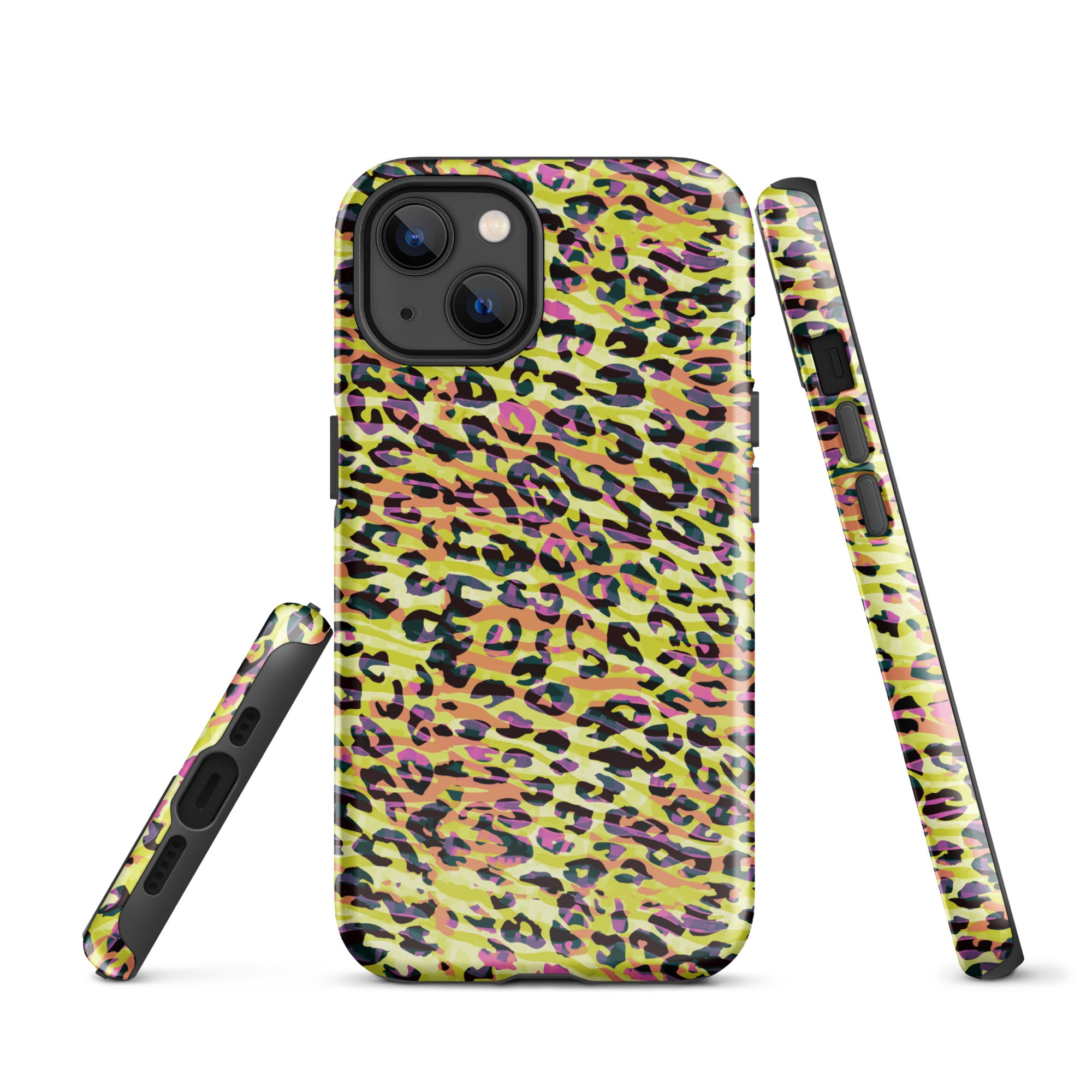 Tough Case for iPhone®- Zebra and Leopard Print Yellow with Orange