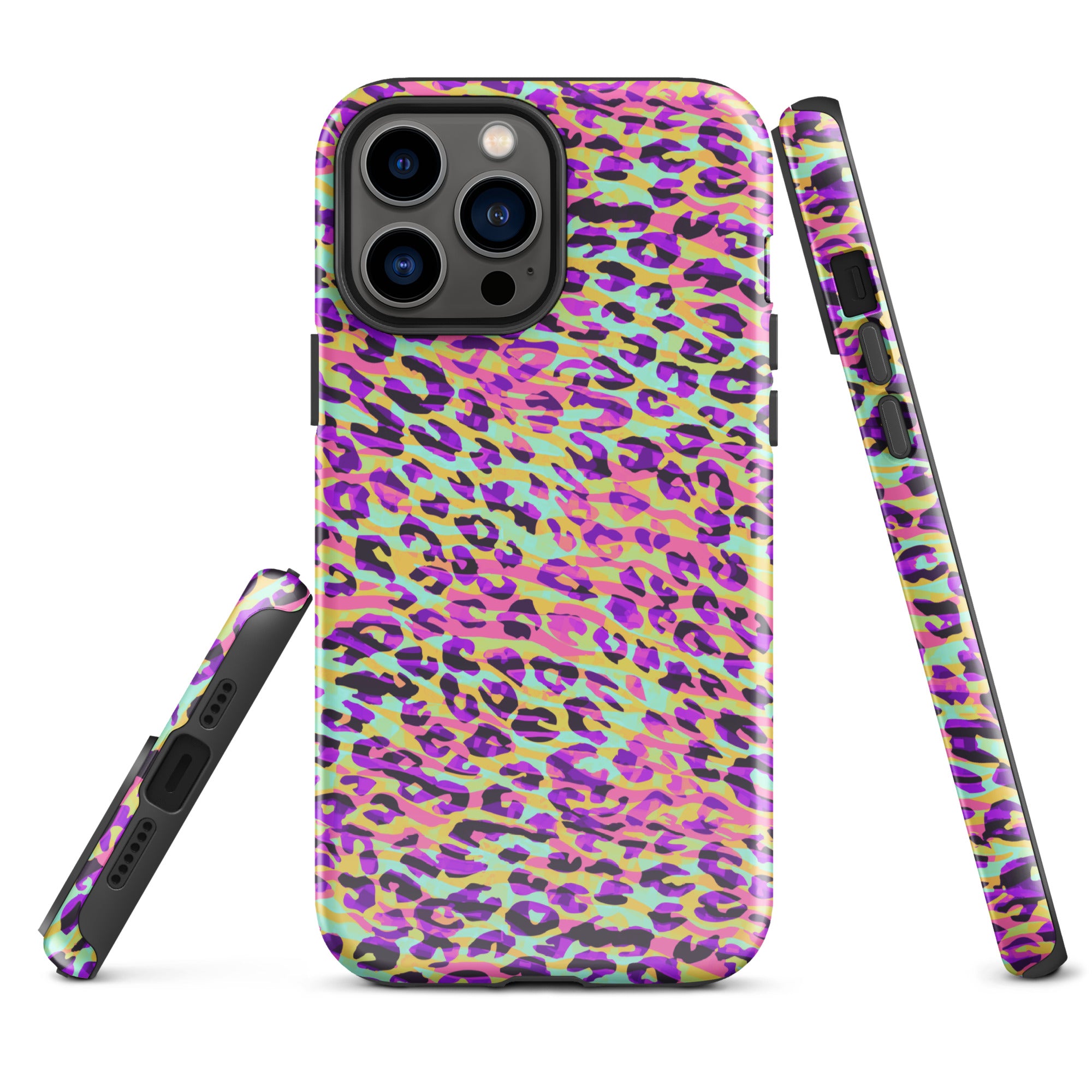 Tough Case for iPhone®- Zebra and Leopard Print Pink with Yellow