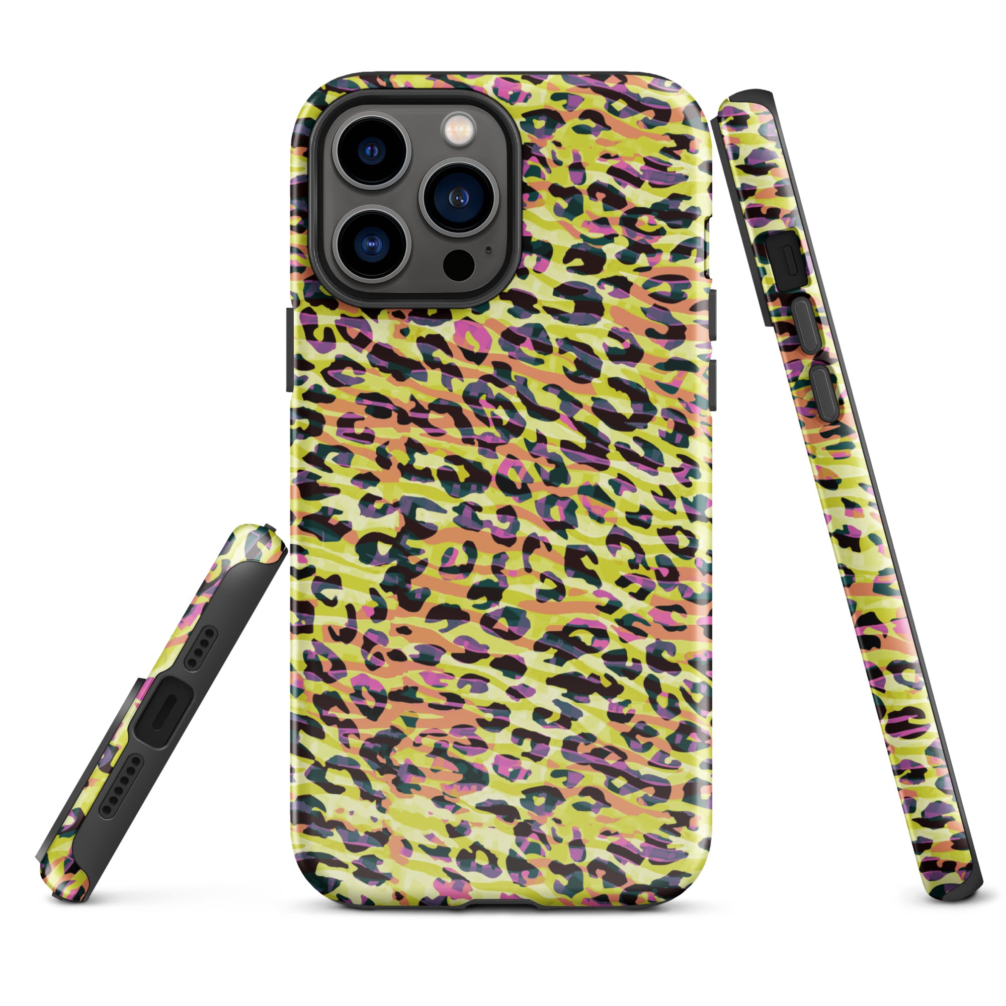 Tough Case for iPhone®- Zebra and Leopard Print Yellow with Orange