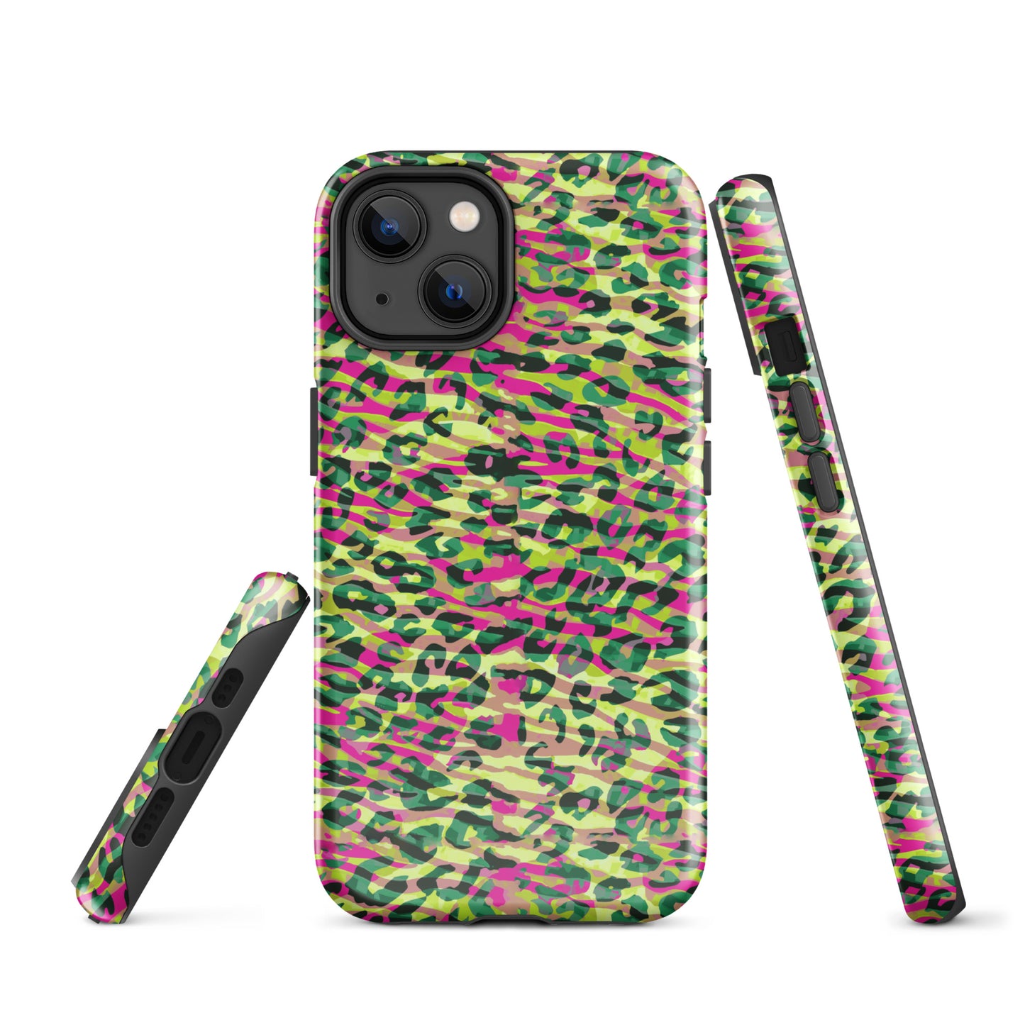 Tough Case for iPhone®- Zebra and Leopard Print Magenta with Yellow