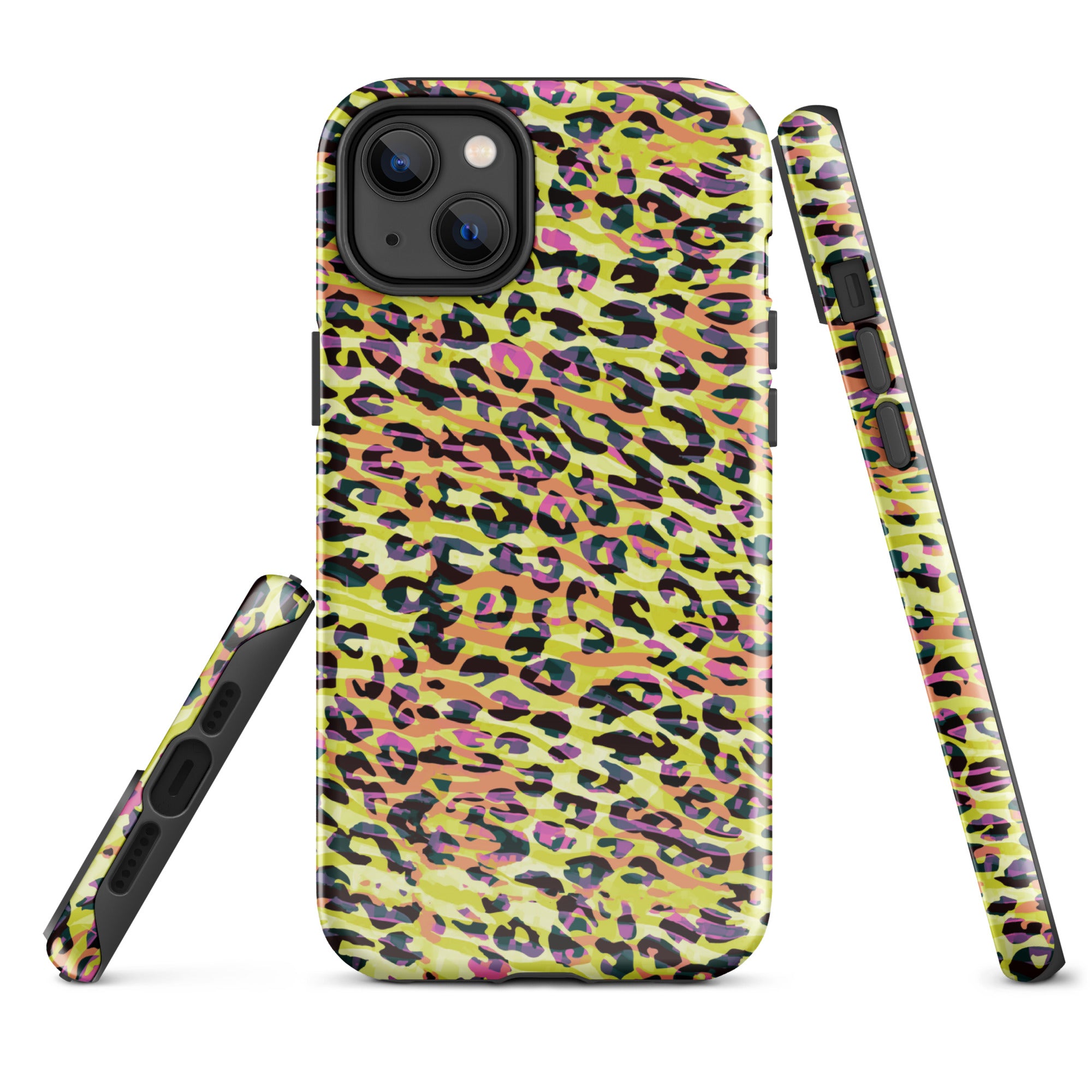 Tough Case for iPhone®- Zebra and Leopard Print Yellow with Orange