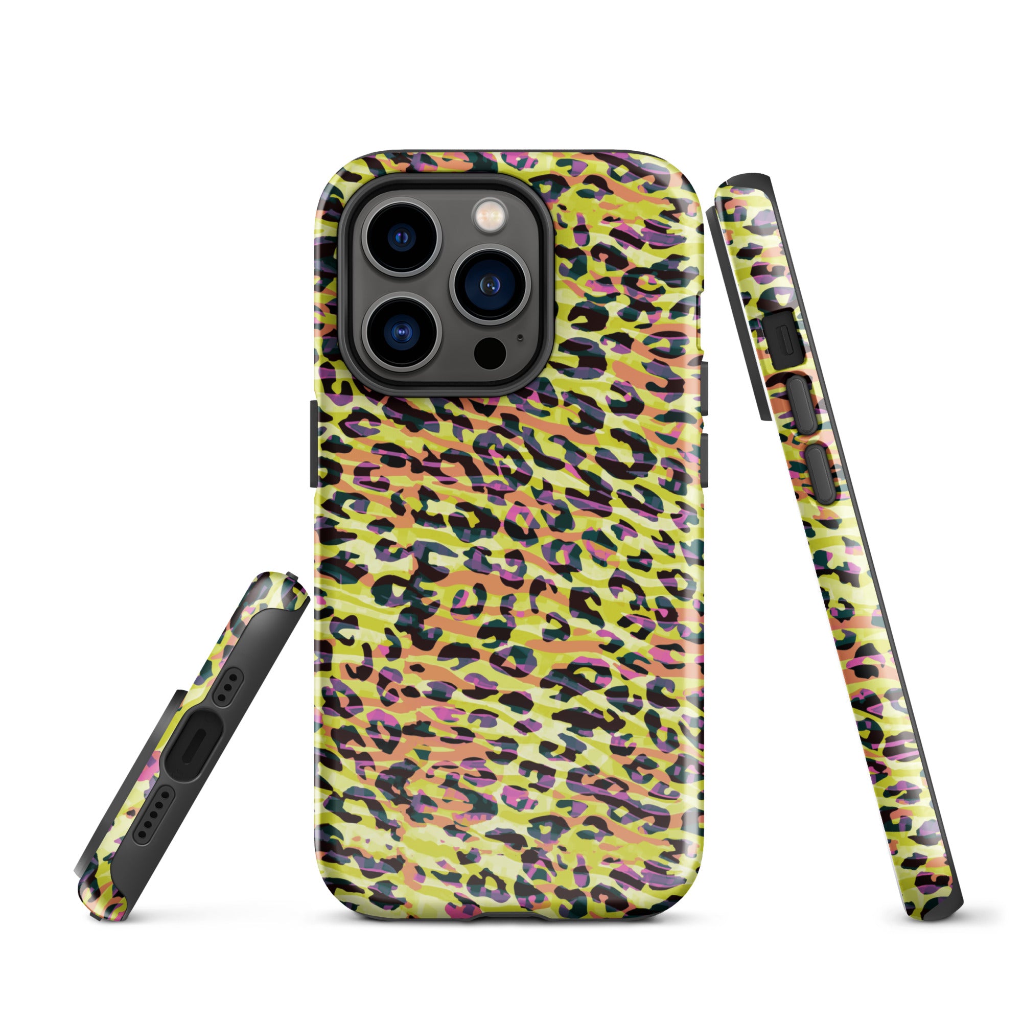 Tough Case for iPhone®- Zebra and Leopard Print Yellow with Orange
