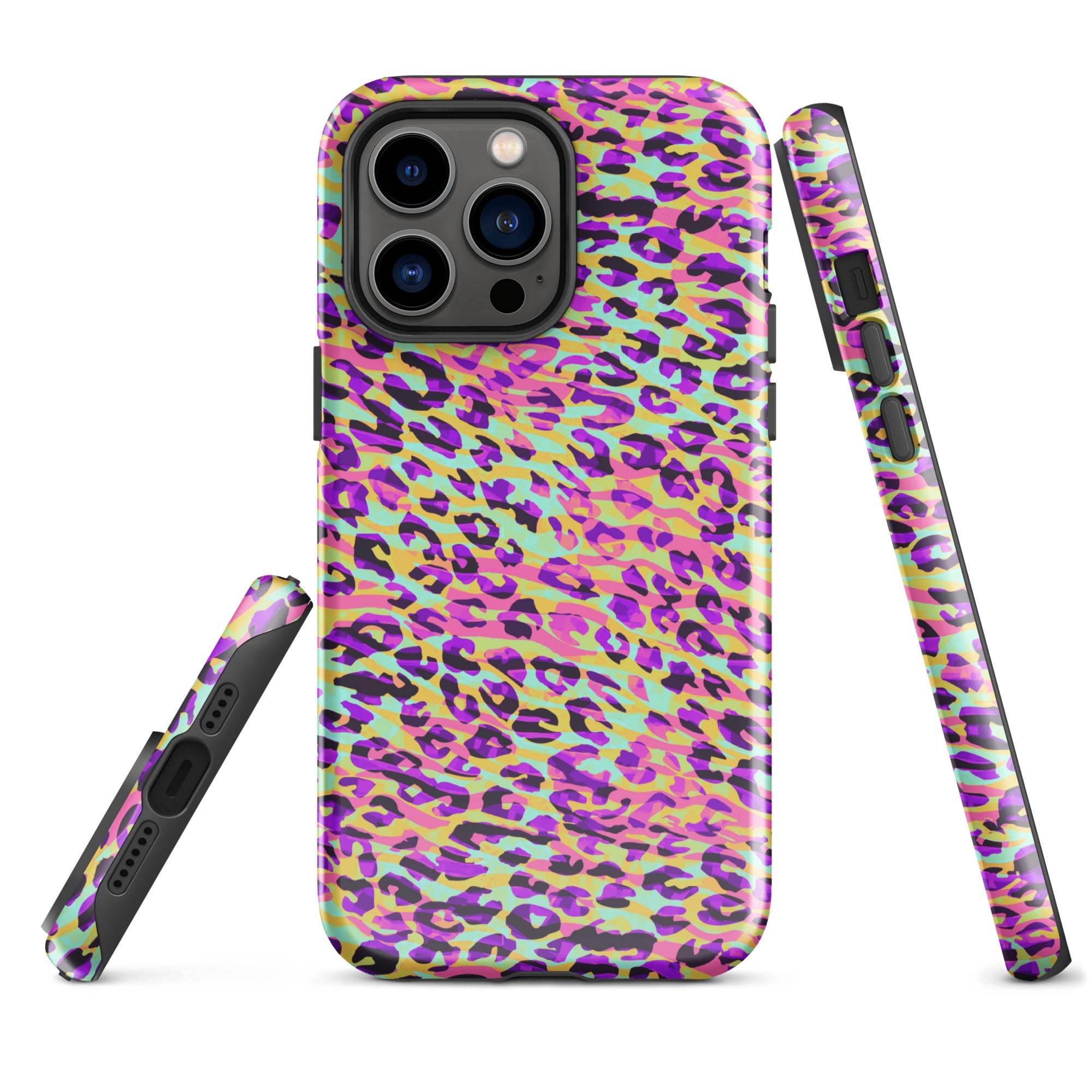 Tough Case for iPhone®- Zebra and Leopard Print Pink with Yellow