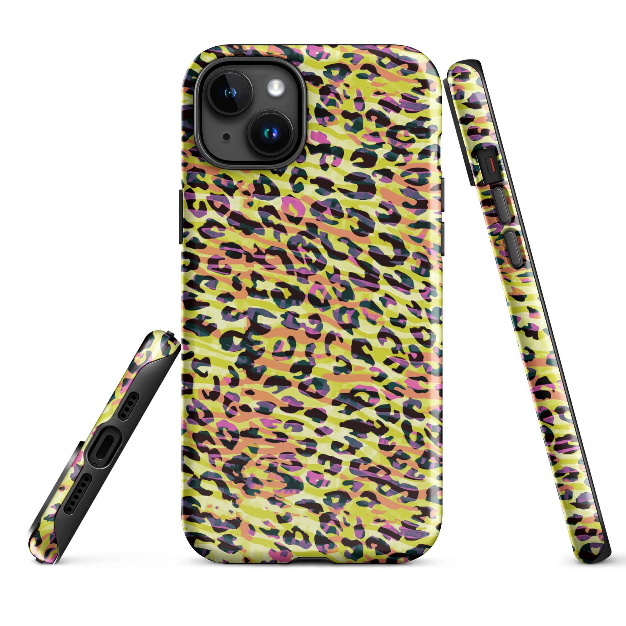 Tough Case for iPhone®- Zebra and Leopard Print Yellow with Orange