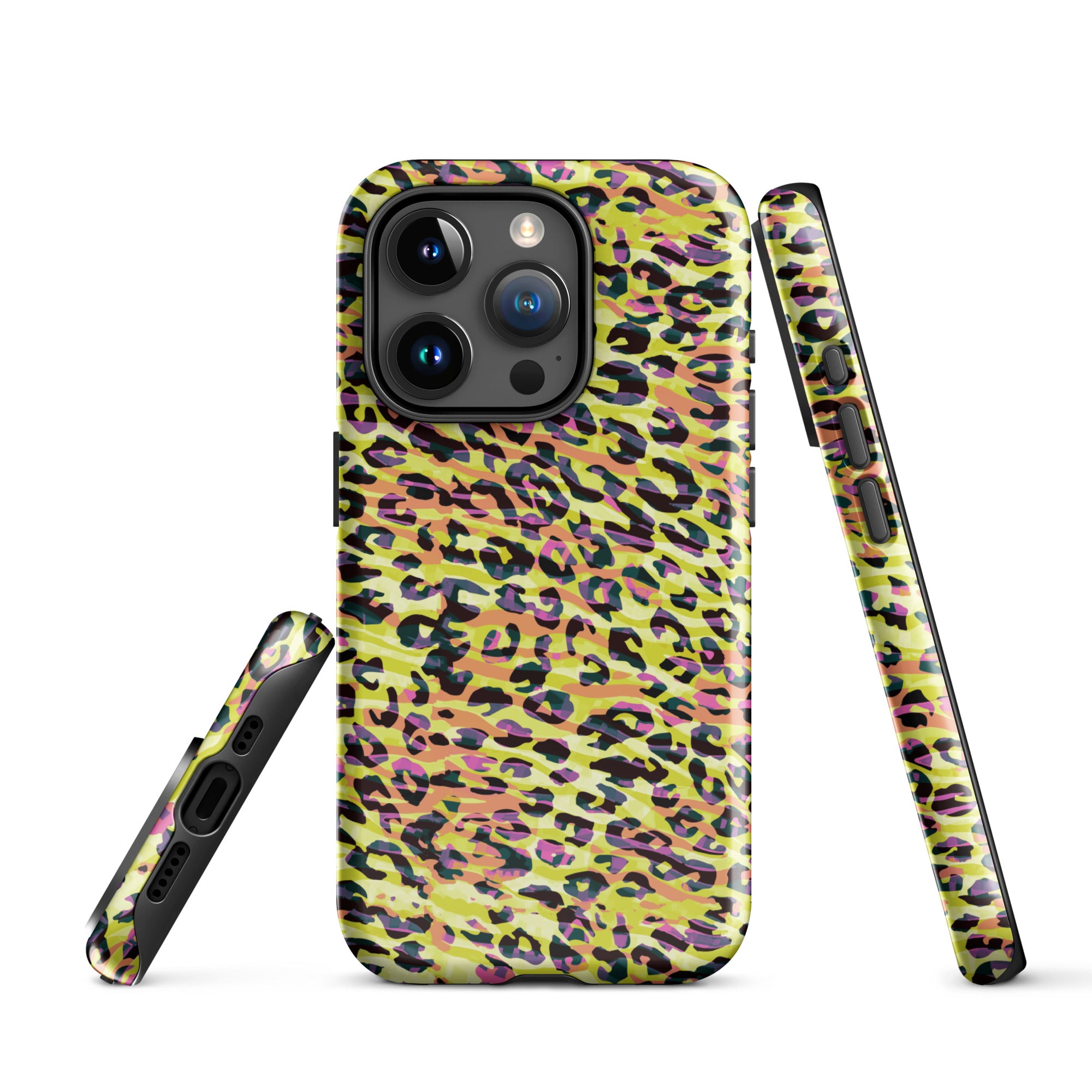 Tough Case for iPhone®- Zebra and Leopard Print Yellow with Orange