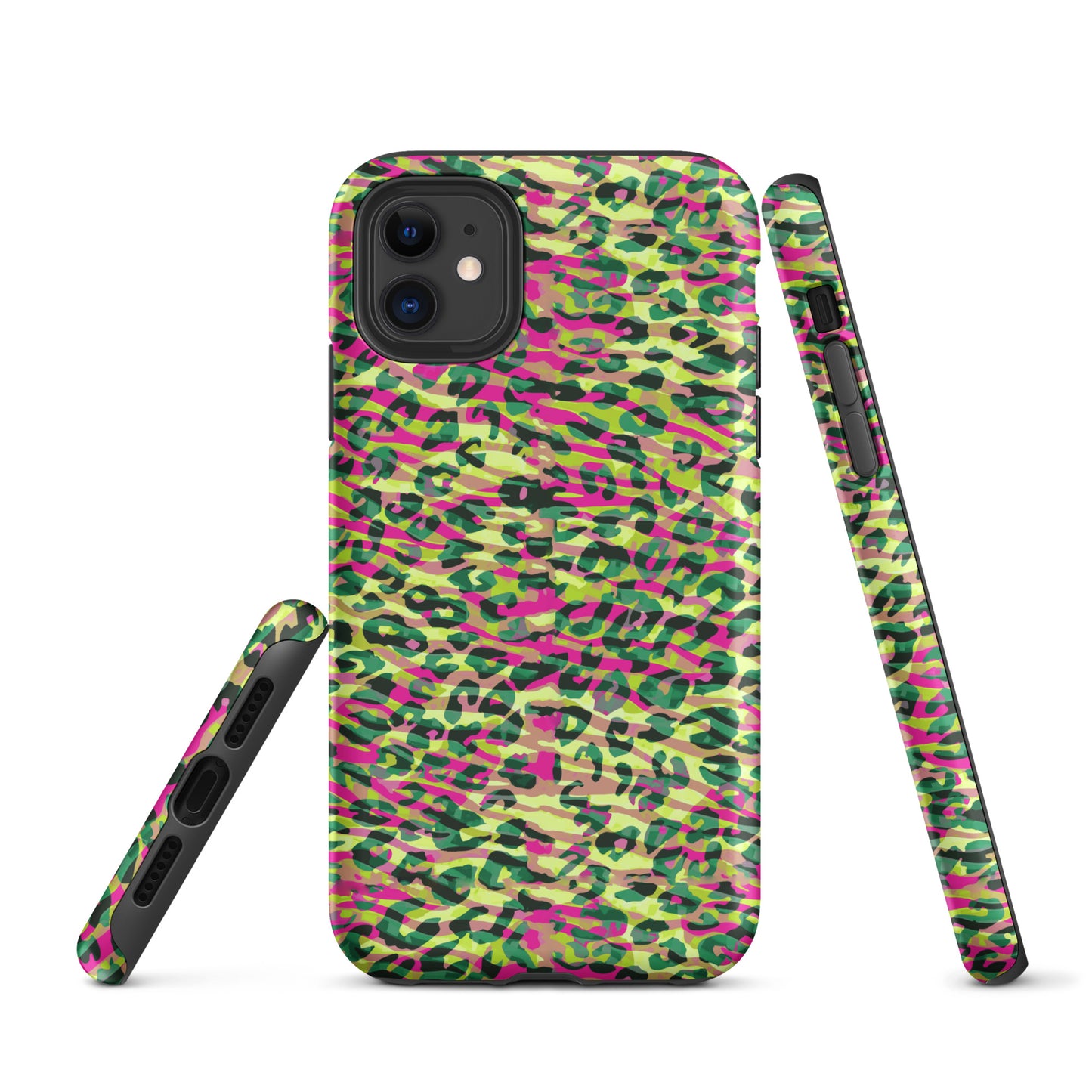 Tough Case for iPhone®- Zebra and Leopard Print Magenta with Yellow