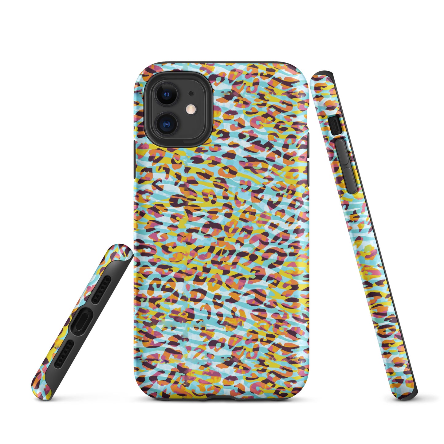 Tough Case for iPhone®- Zebra and Leopard Print Cyan with Yellow