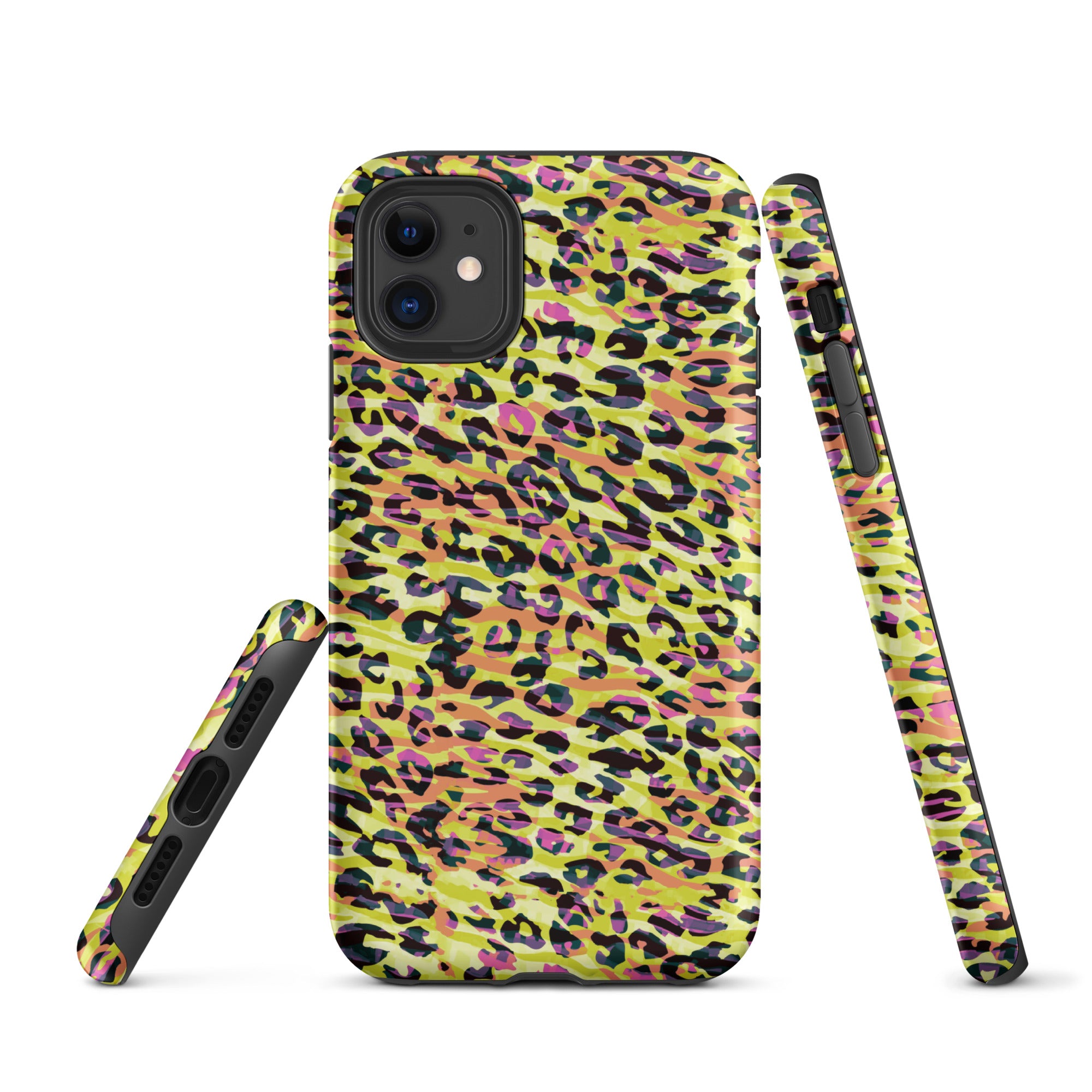 Tough Case for iPhone®- Zebra and Leopard Print Yellow with Orange