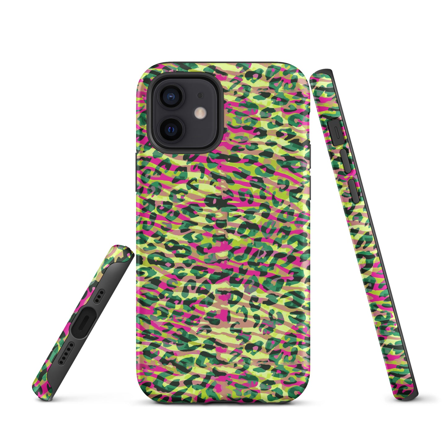 Tough Case for iPhone®- Zebra and Leopard Print Magenta with Yellow
