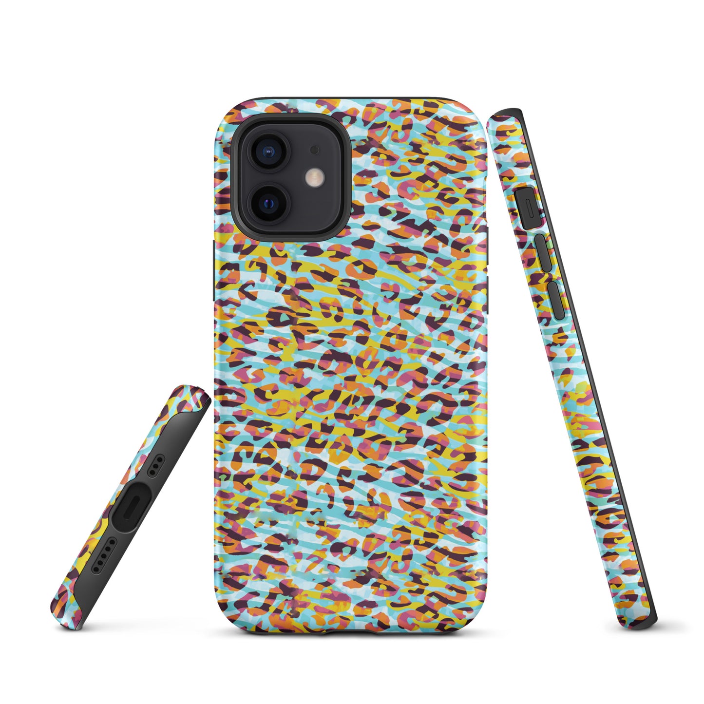 Tough Case for iPhone®- Zebra and Leopard Print Cyan with Yellow