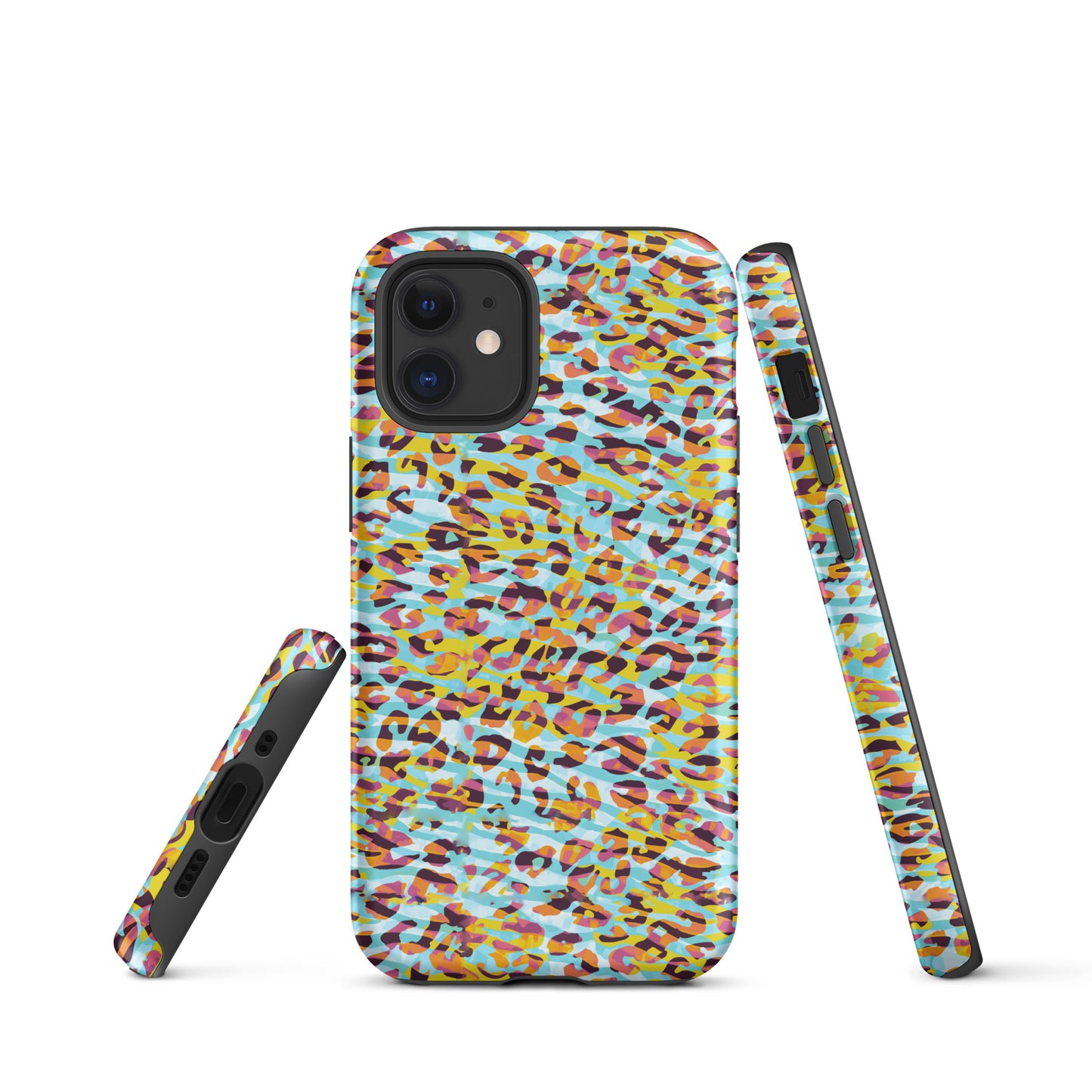 Tough Case for iPhone®- Zebra and Leopard Print Cyan with Yellow