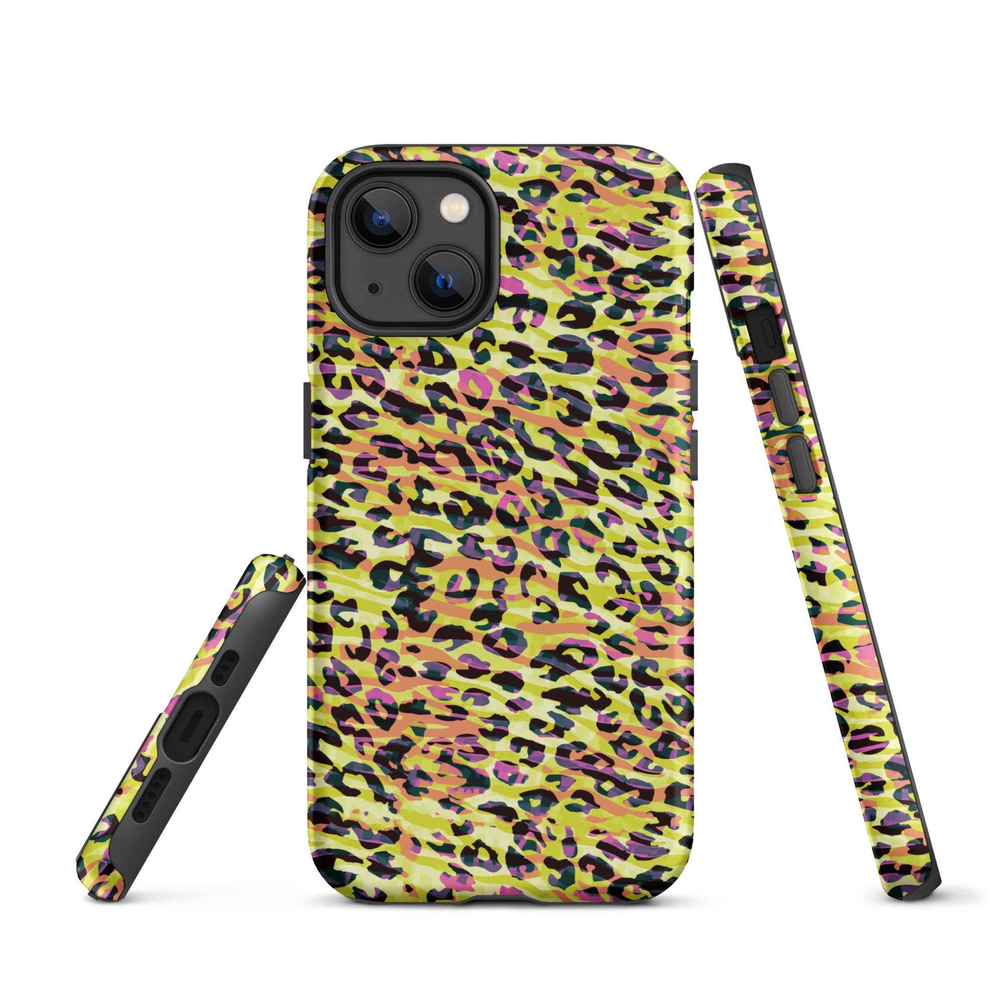 Tough Case for iPhone®- Zebra and Leopard Print Yellow with Orange