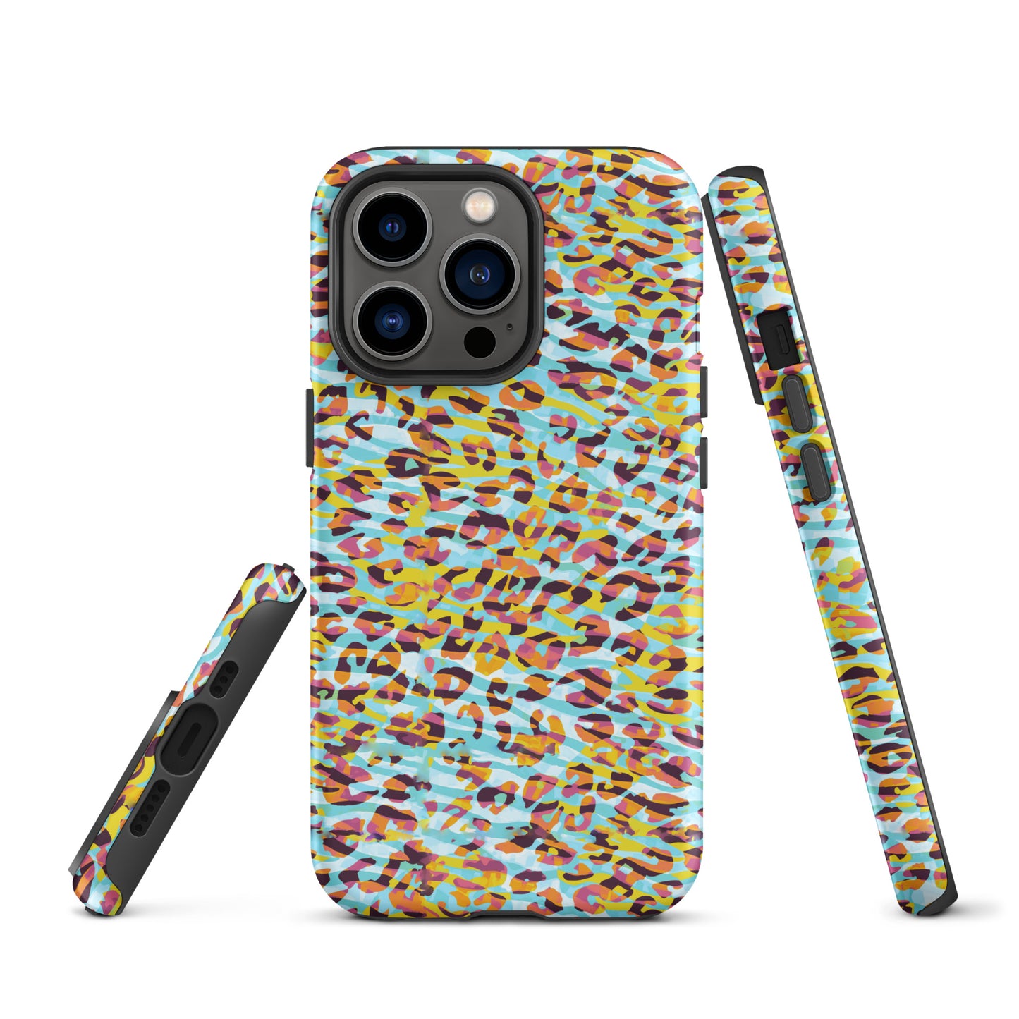 Tough Case for iPhone®- Zebra and Leopard Print Cyan with Yellow