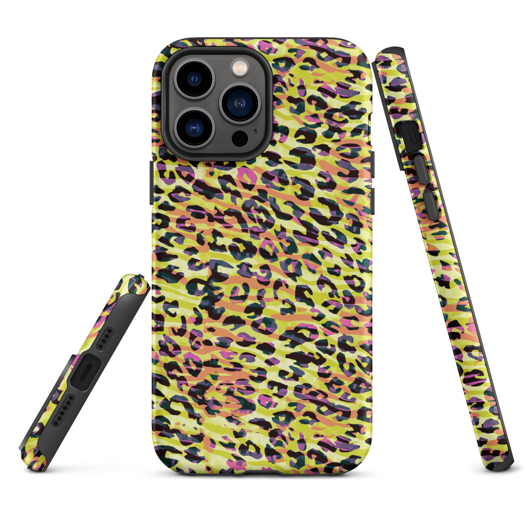 Tough Case for iPhone®- Zebra and Leopard Print Yellow with Orange
