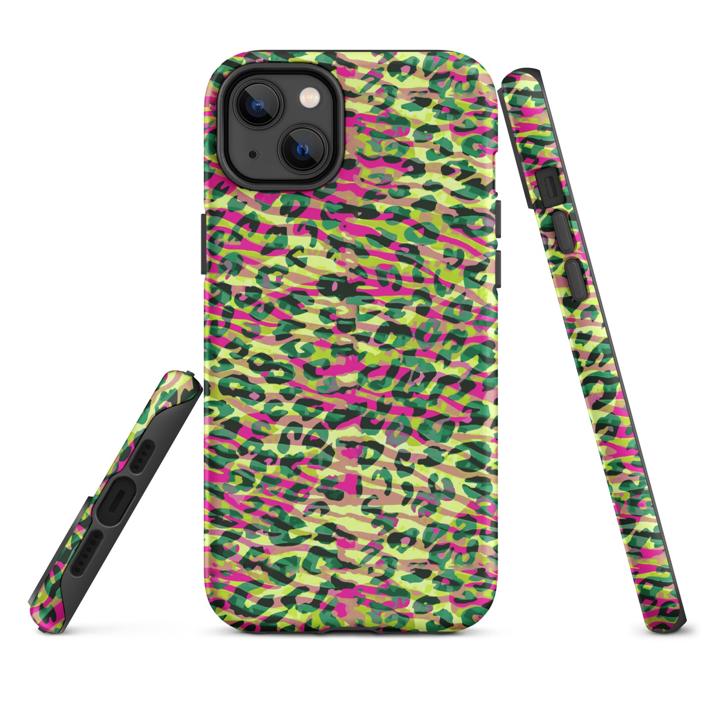 Tough Case for iPhone®- Zebra and Leopard Print Magenta with Yellow
