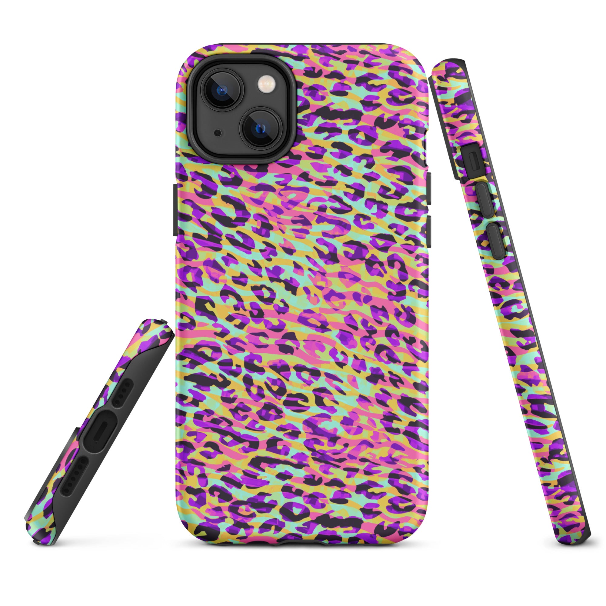 Tough Case for iPhone®- Zebra and Leopard Print Pink with Yellow