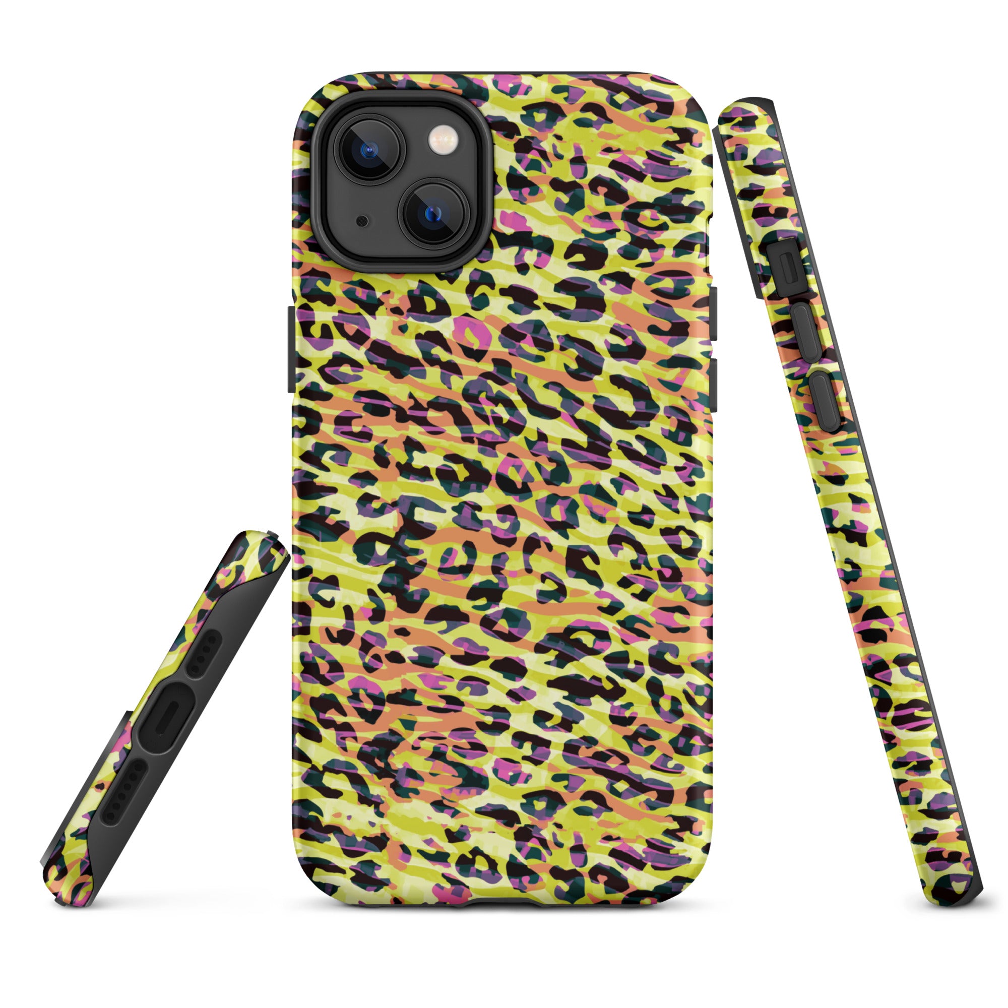 Tough Case for iPhone®- Zebra and Leopard Print Yellow with Orange