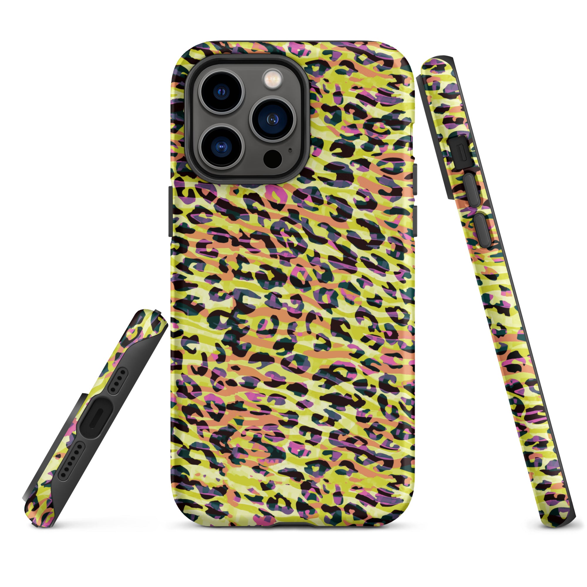Tough Case for iPhone®- Zebra and Leopard Print Yellow with Orange