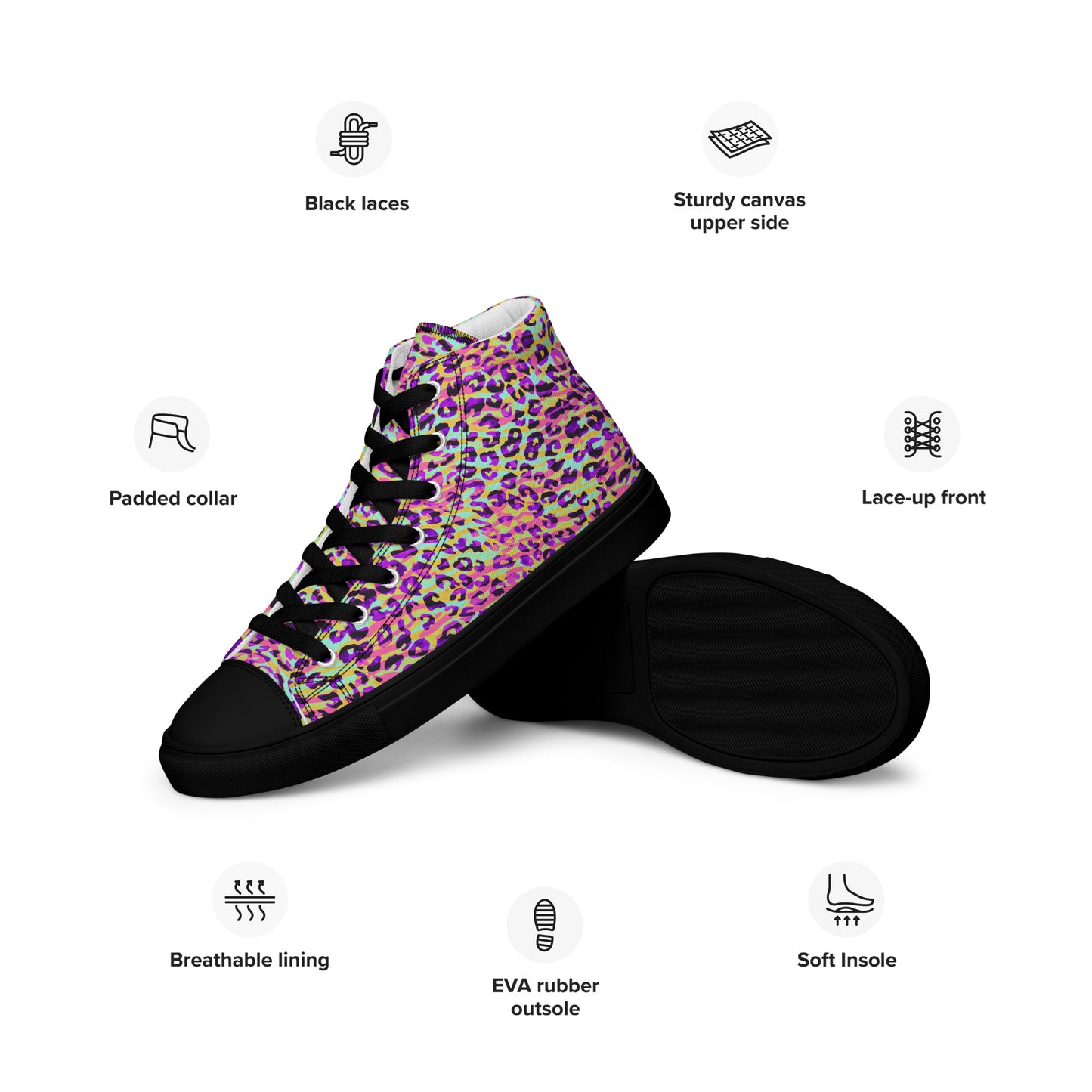 Women’s high top canvas shoes- Zebra and Leopard Print Pink with Yellow