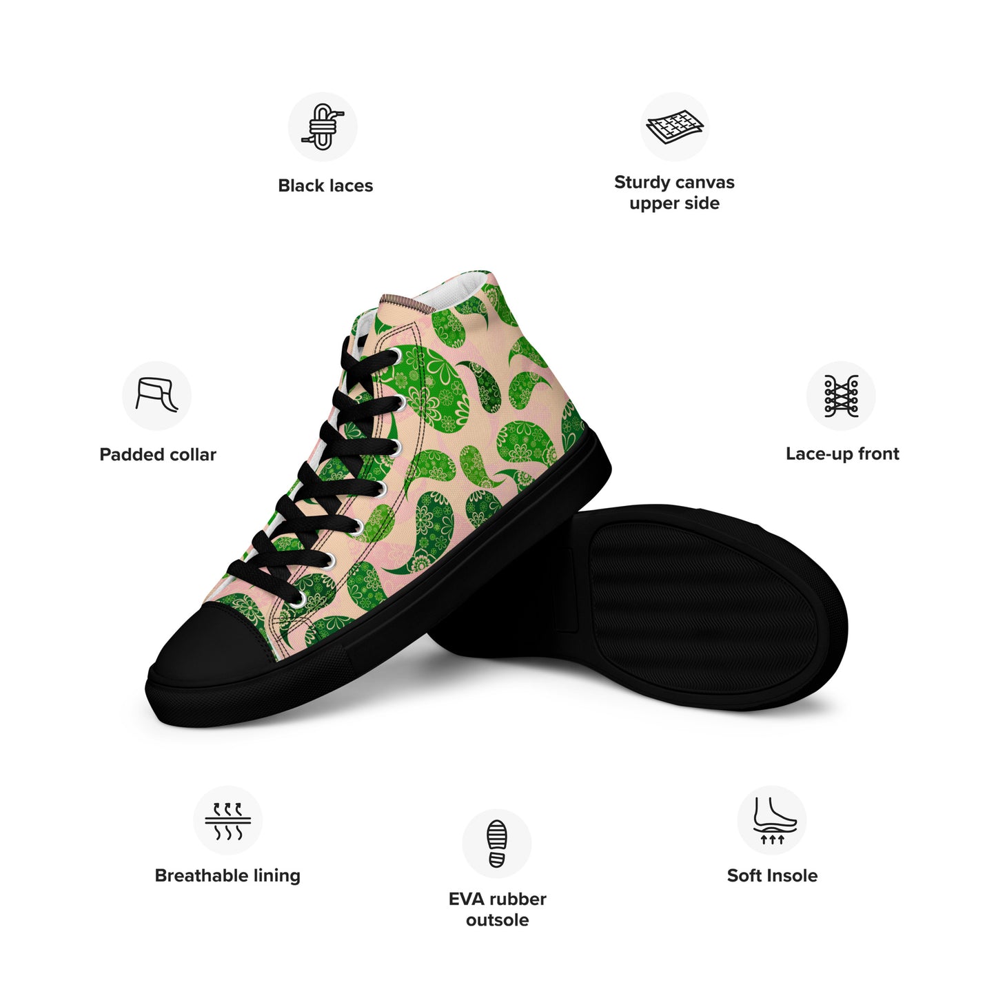 Women’s high top canvas shoes- Paisley Pattern II