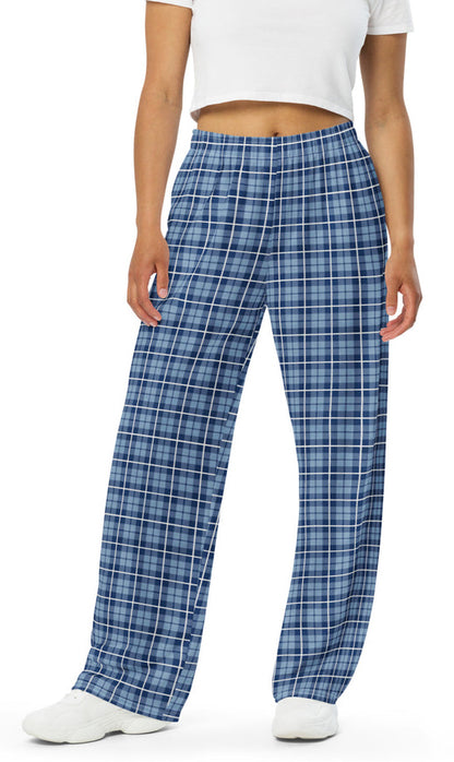 unisex wide-leg pants- Tartan Light Blue