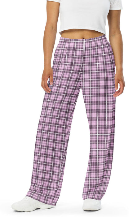 unisex wide-leg pants- Tartan Pink