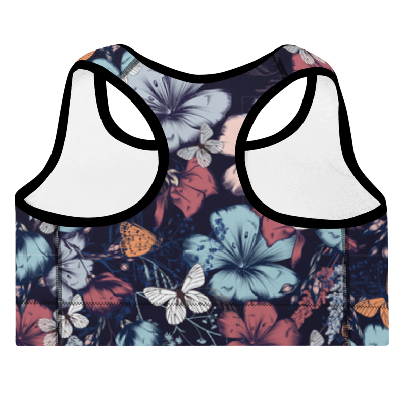 Padded Sports Bra- Butterfly garden vintage style