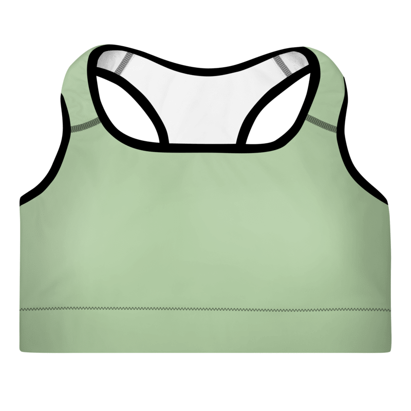 A light green  sports bra with a scoop neckline and racerback design.