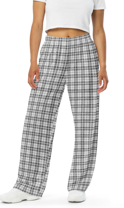 unisex wide-leg pants- Tartan Light grey