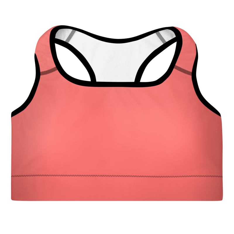 A sports pink padded bra with adjustable straps and a scoop neckline.