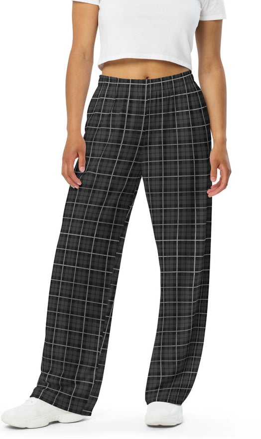 unisex wide-leg pants- Tartan Black