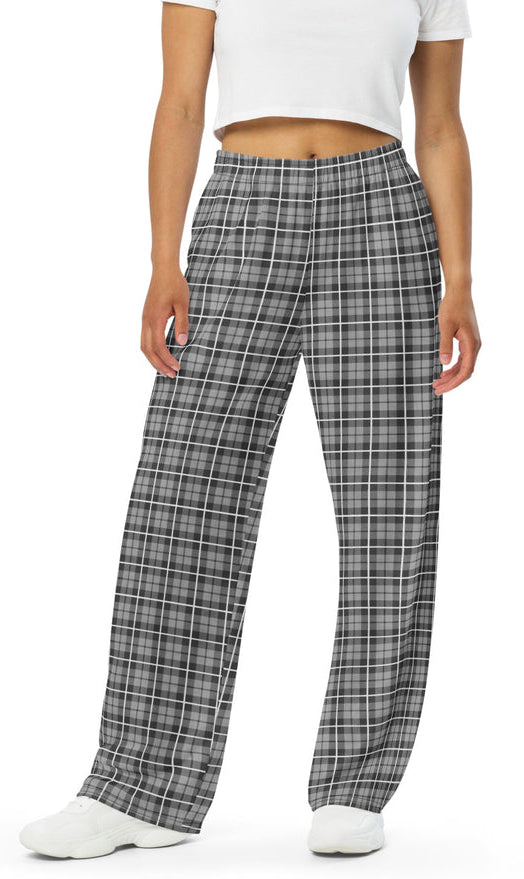 unisex wide-leg pants- Tartan Dark grey