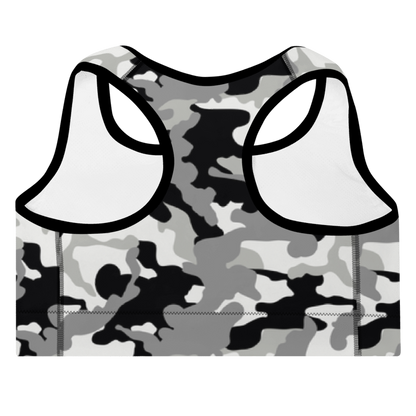 Padded Sports Bra- Camo grey and black