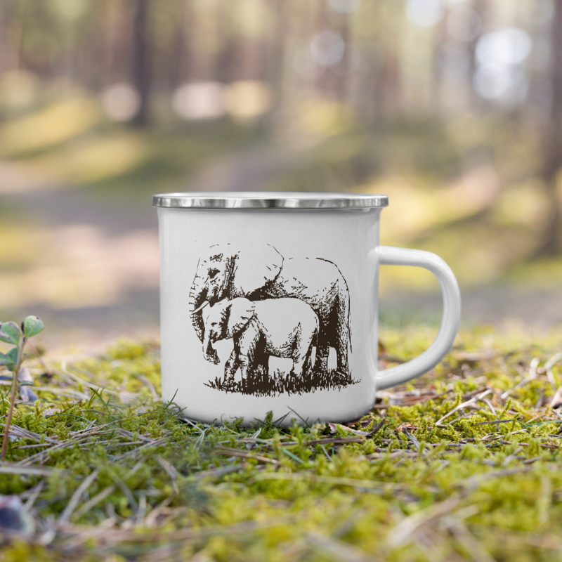 Enamel Mug- Hand Drawn Elephant Mono