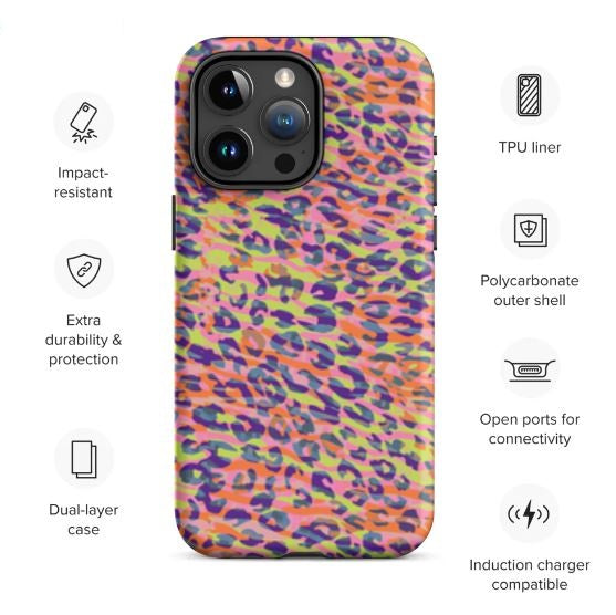 Tough Case for iPhone®- Zebra and Leopard Print Orange with Yellow