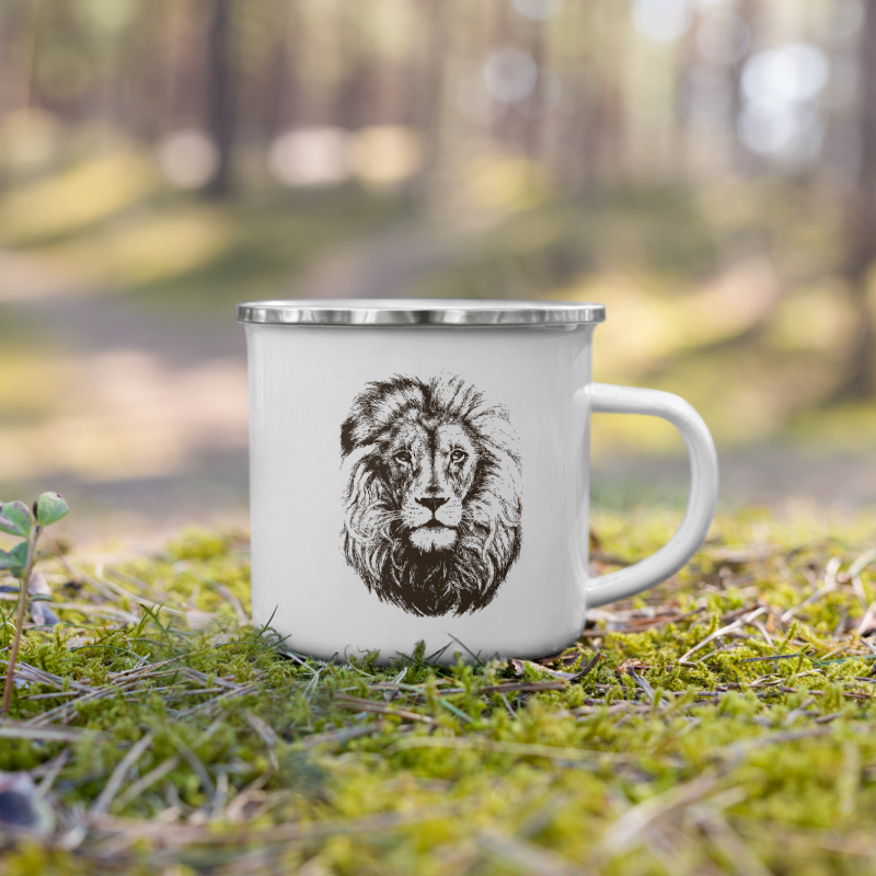 Enamel Mug- Hand Drawn Lion Mono