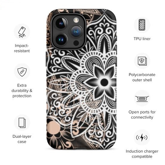 Tough Case for iPhone®- Brown and Black Mandala