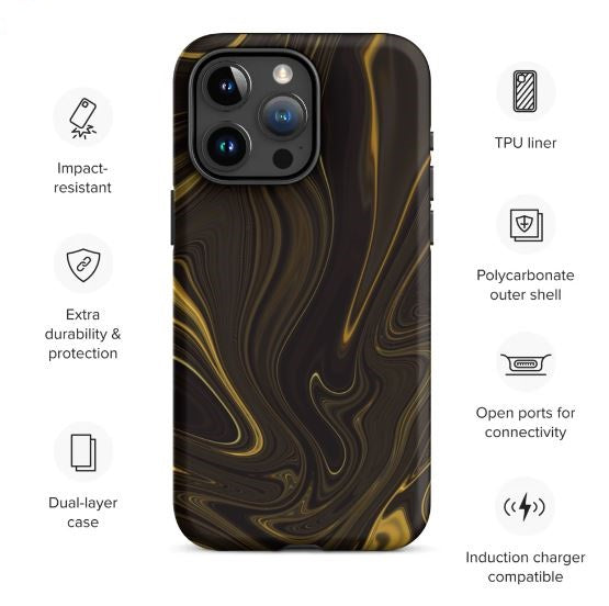 Tough Case for iPhone®- Liquid Gold Marble Black