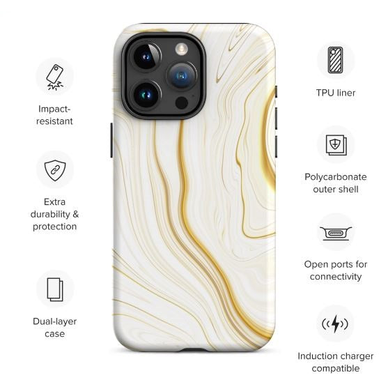 Tough Case for iPhone®- Liquid Gold Marble White