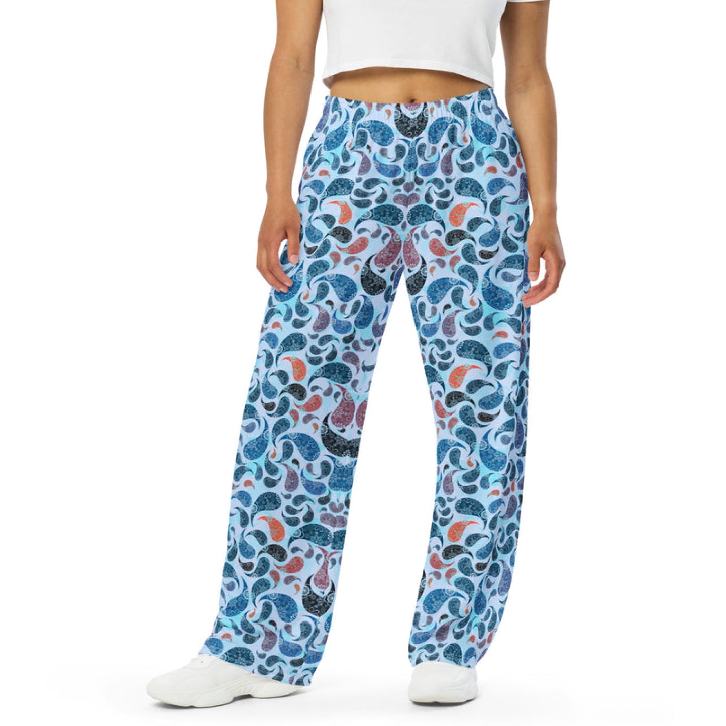 unisex wide-leg pants- Paisley Blue