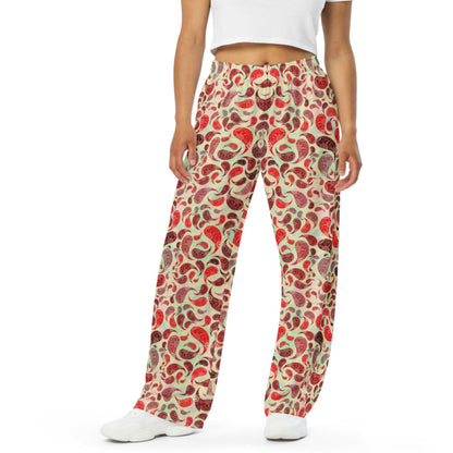 unisex wide-leg pants- Paisley Red