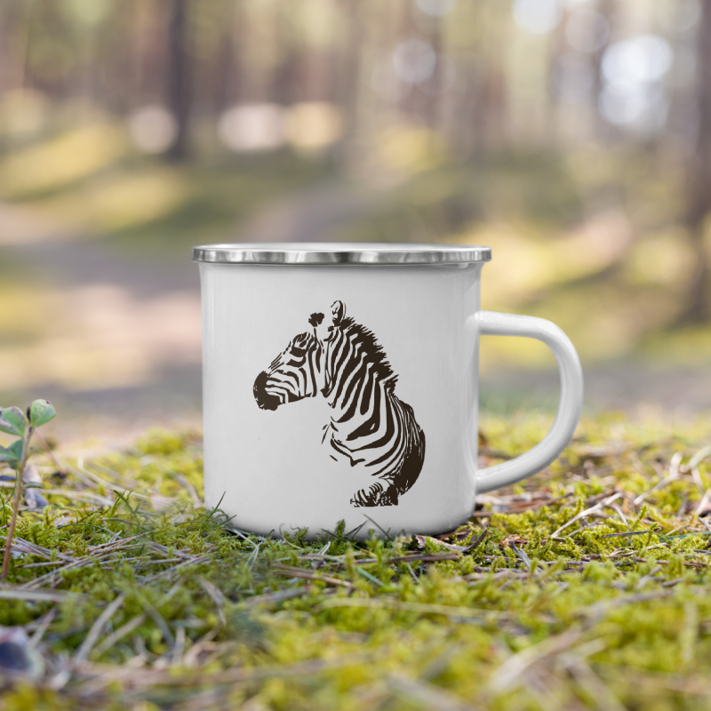 Enamel Mug- Hand Drawn Zebra Mono