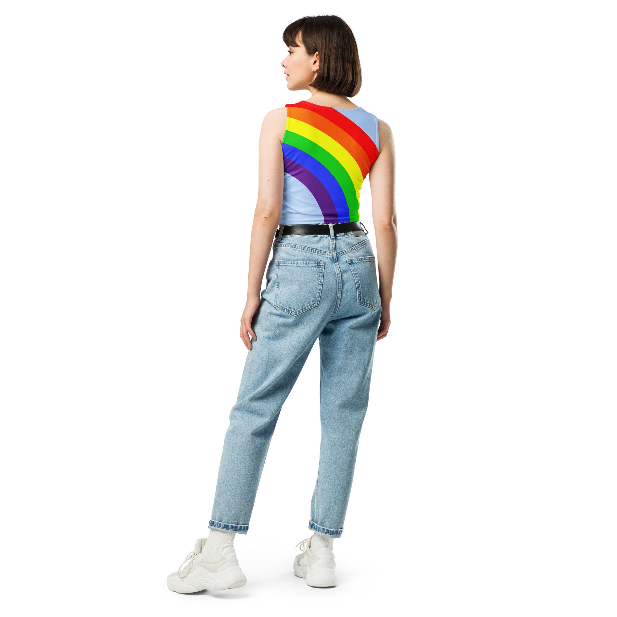 Crop Top- Rainbow on Cyan