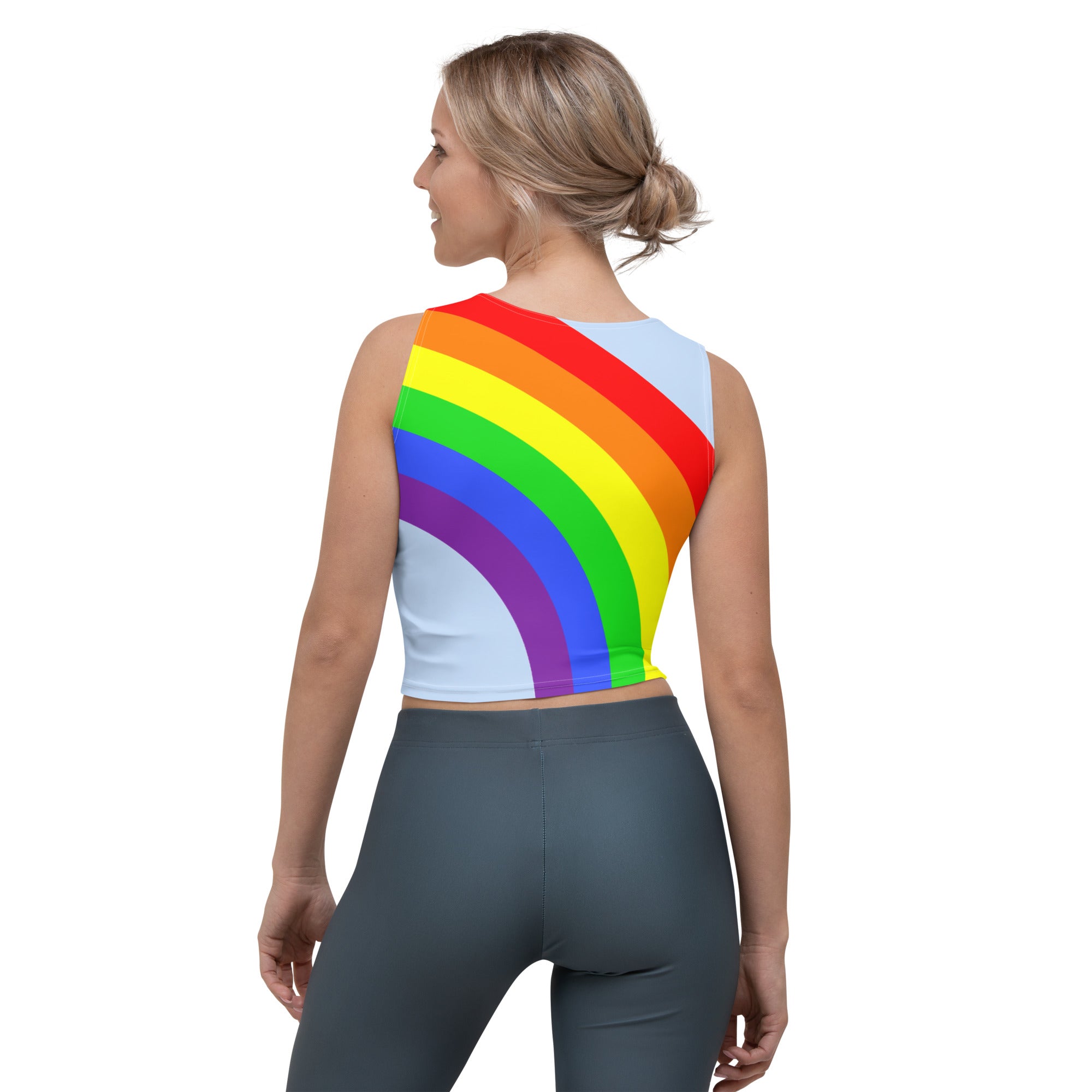 Crop Top- Rainbow on Cyan